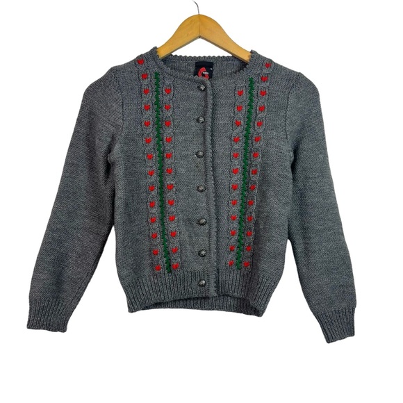 Giesswein Other - Vintage Giesswein Wool Girls Gray Austria Embroidered Cardigan Size 14